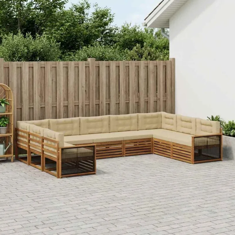 Lauko sofos komplektas su pagalve 9 pcs Natūralus ir bežinis