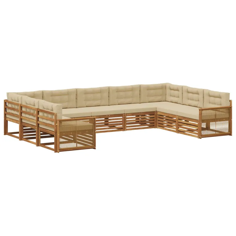 Lauko sofos komplektas su pagalve 9 pcs Natūralus ir bežinis