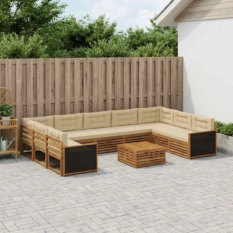 Lauko sofos komplektas su pagalve 10 pcs Natūralus ir bežinis