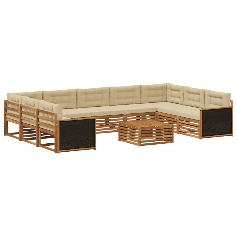 Lauko sofos komplektas su pagalve 10 pcs Natūralus ir bežinis