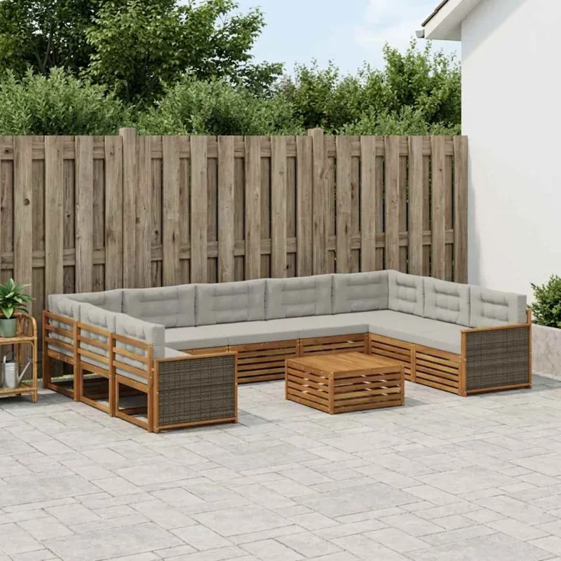 Lauko sofos komplektas 10 pcs Natūrali ir šviesiai pilka