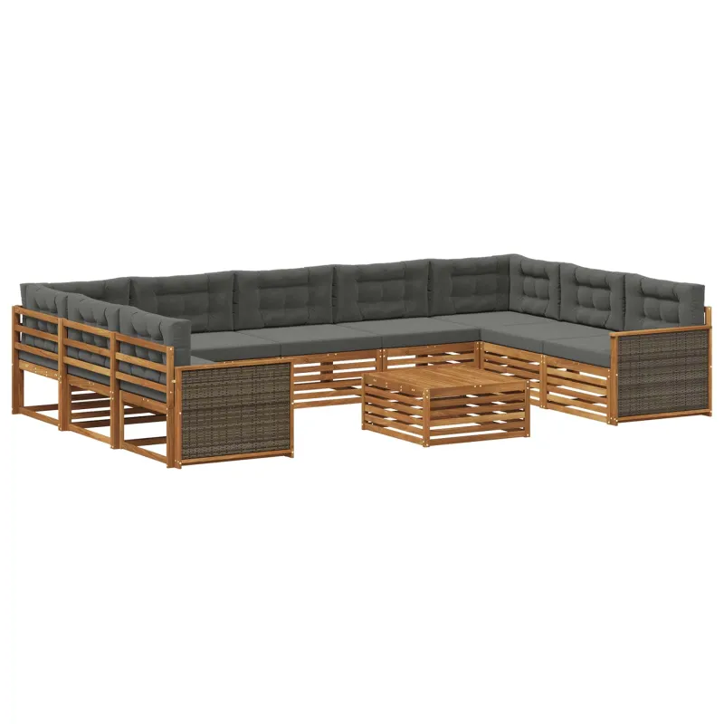 Lauko sofos komplektas 10 pcs Natūralus ir antracitas