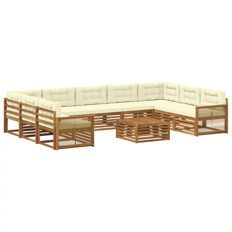 Lauko sofos komplektas 10 pcs Natūralus ir grietinėlė