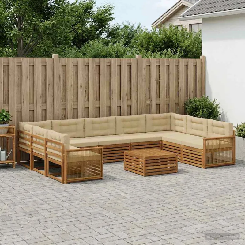 Lauko sofos komplektas su pagalve 10 pcs Natūralus ir bežinis