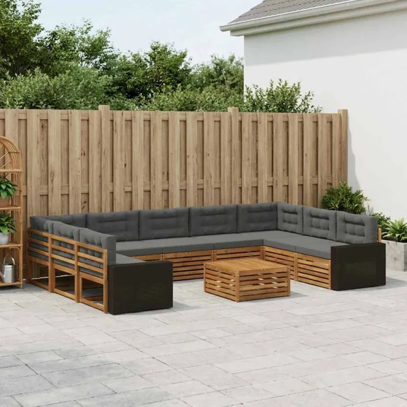 Lauko sofos komplektas 10 pcs Natūralus ir antracitas