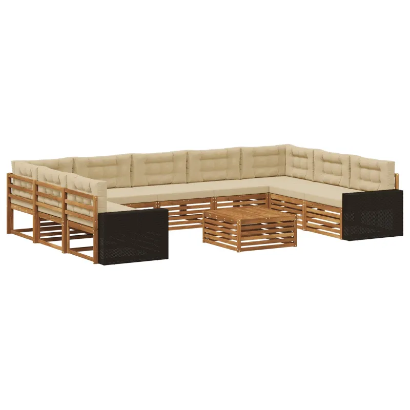 Lauko sofos komplektas su pagalve 10 pcs Natūralus ir bežinis