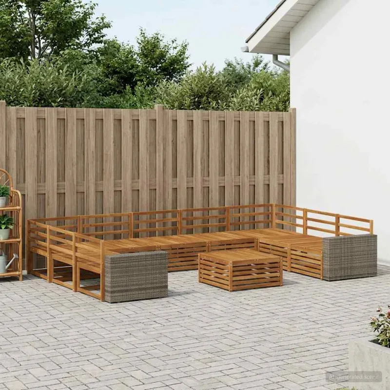 Lauko sofos komplektas 10 pcs Natūrali Kietos akacijos mediena