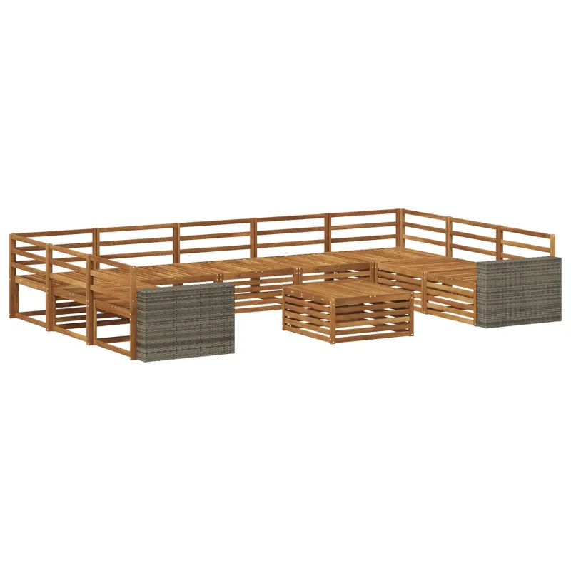 Lauko sofos komplektas 10 pcs Natūrali Kietos akacijos mediena