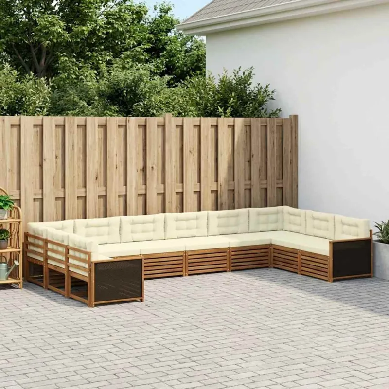 Sofų komplektai su pagalve 10 pcs Kietos akacijos mediena