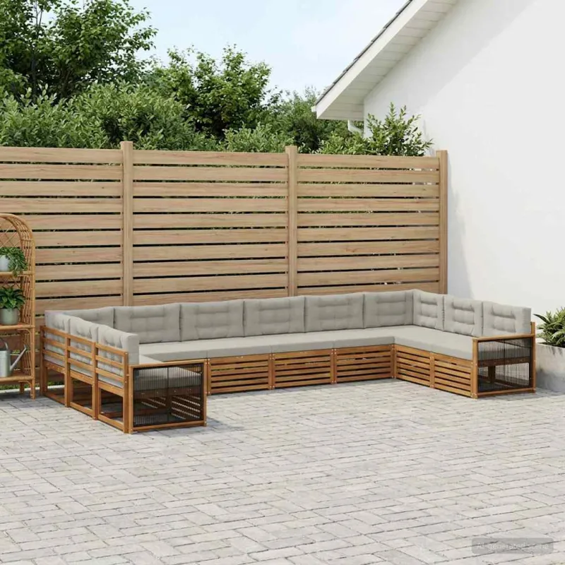 Sofų komplektai su pagalve 10 pcs Kietos akacijos mediena