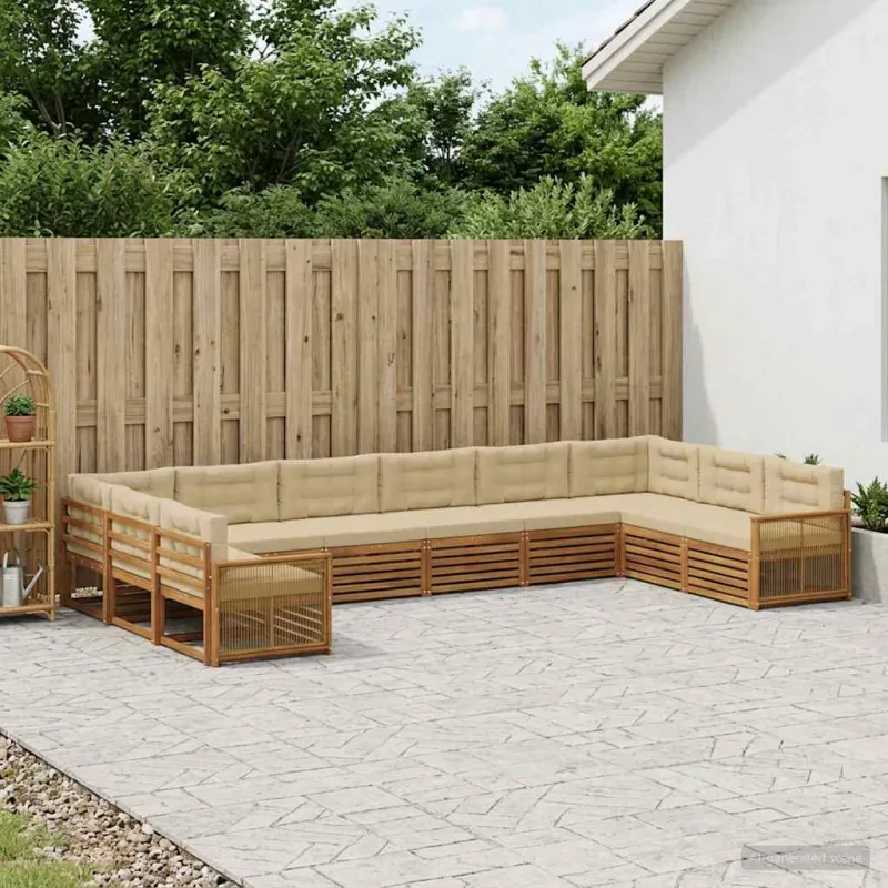 Sofų komplektai su pagalve 10 pcs Kietos akacijos mediena