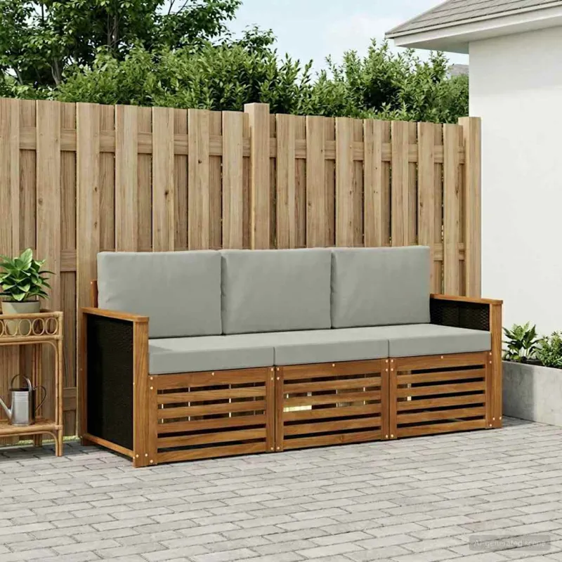 Sofų komplektai su pagalve 3 pcs Kietos akacijos mediena