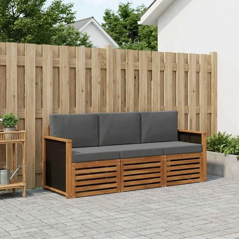 Sofų komplektai su pagalve 3 pcs Kietos akacijos mediena