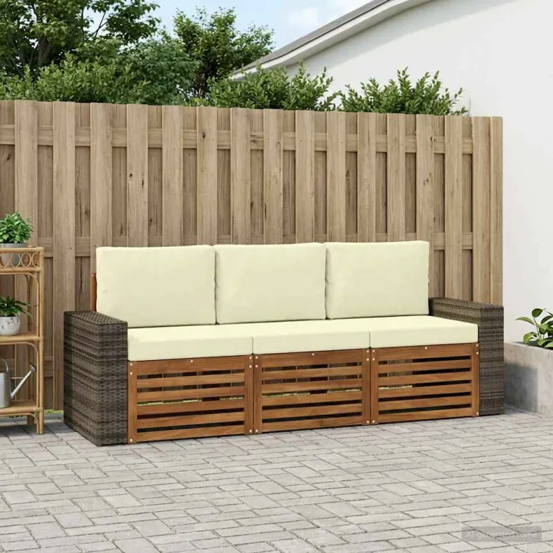 Sofų komplektai su pagalve 3 pcs Kietos akacijos mediena