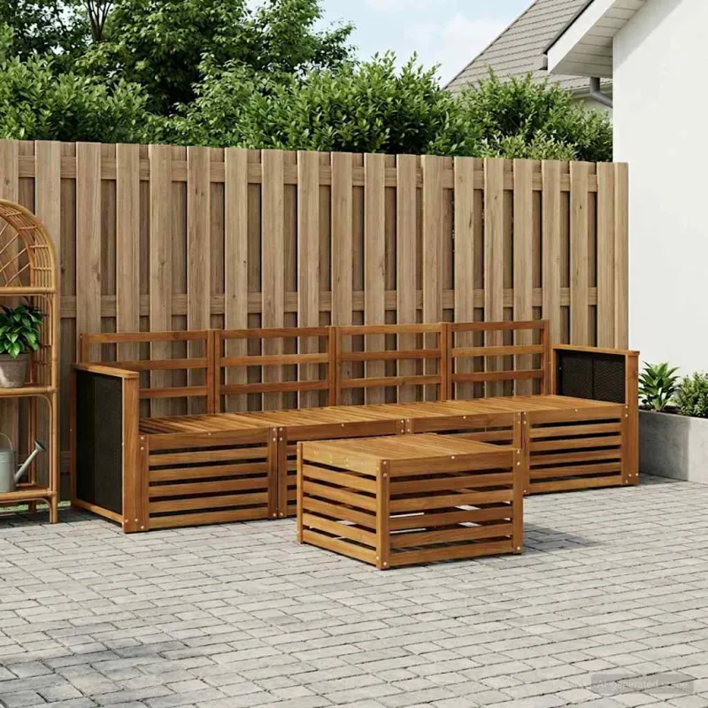Lauko sofos komplektas 5 pcs Natūrali Kietos akacijos mediena