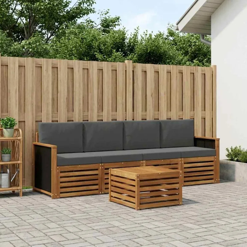 Lauko sofos komplektas su pagalve 5 pcs Natūralus ir antracitas