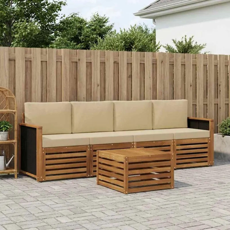 Lauko sofos komplektas su pagalve 5 pcs Natūralus ir bežinis