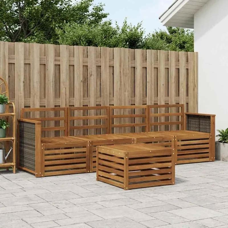 Lauko sofos komplektas 5 pcs Natūrali Kietos akacijos mediena