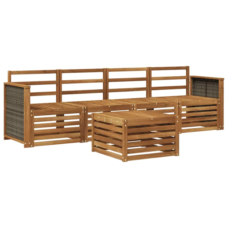 Lauko sofos komplektas 5 pcs Natūrali Kietos akacijos mediena