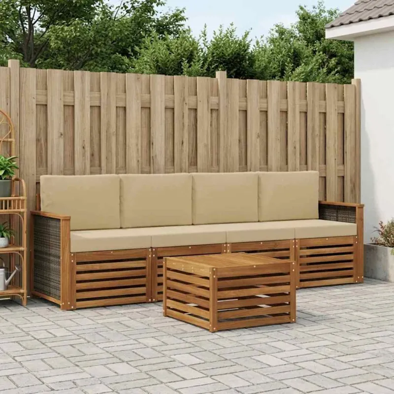 Lauko sofos komplektas su pagalve 5 pcs Natūralus ir bežinis