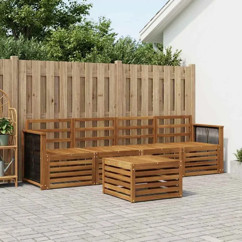 Lauko sofos komplektas 5 pcs Natūrali Kietos akacijos mediena