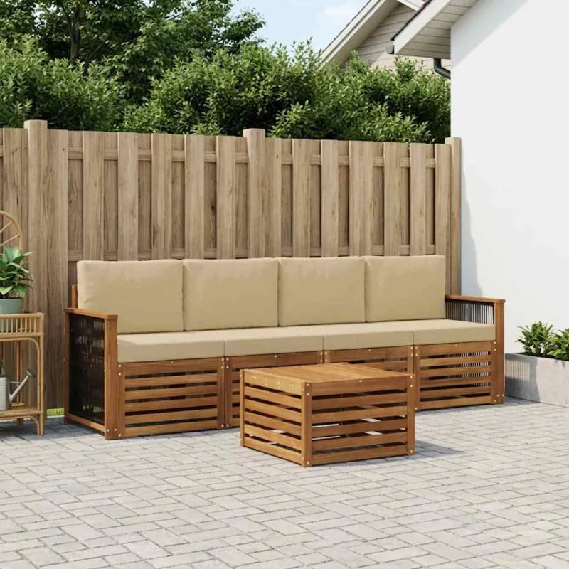 Lauko sofos komplektas su pagalve 5 pcs Natūralus ir bežinis