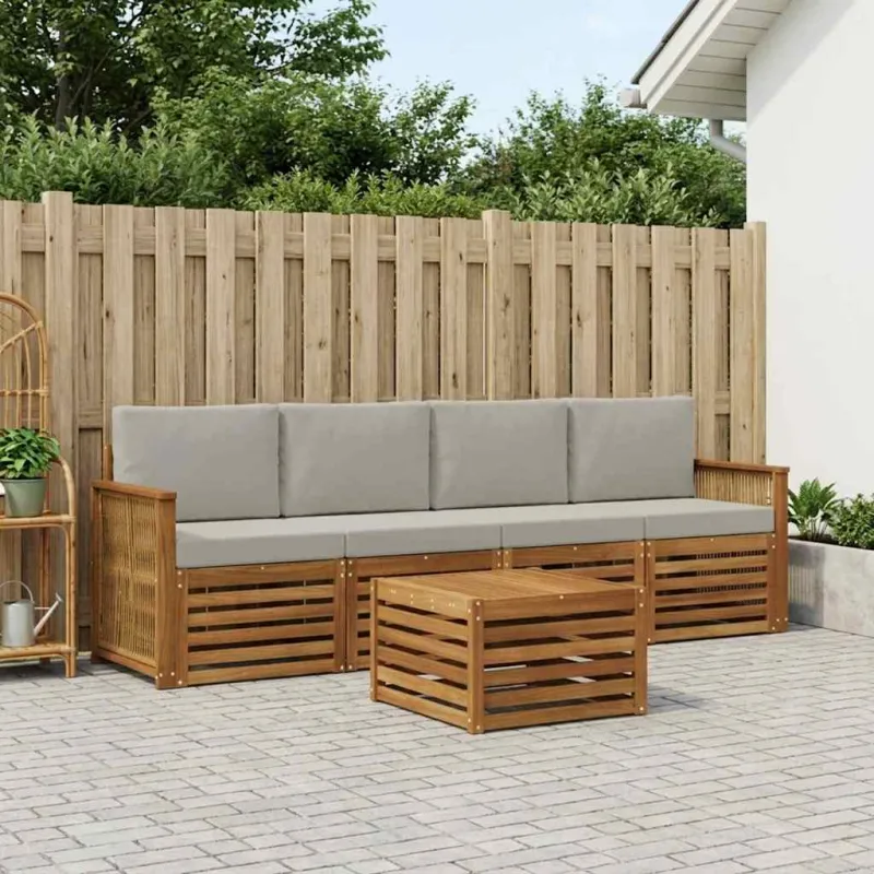 Lauko sofos komplektas 5 pcs Natūrali ir šviesiai pilka