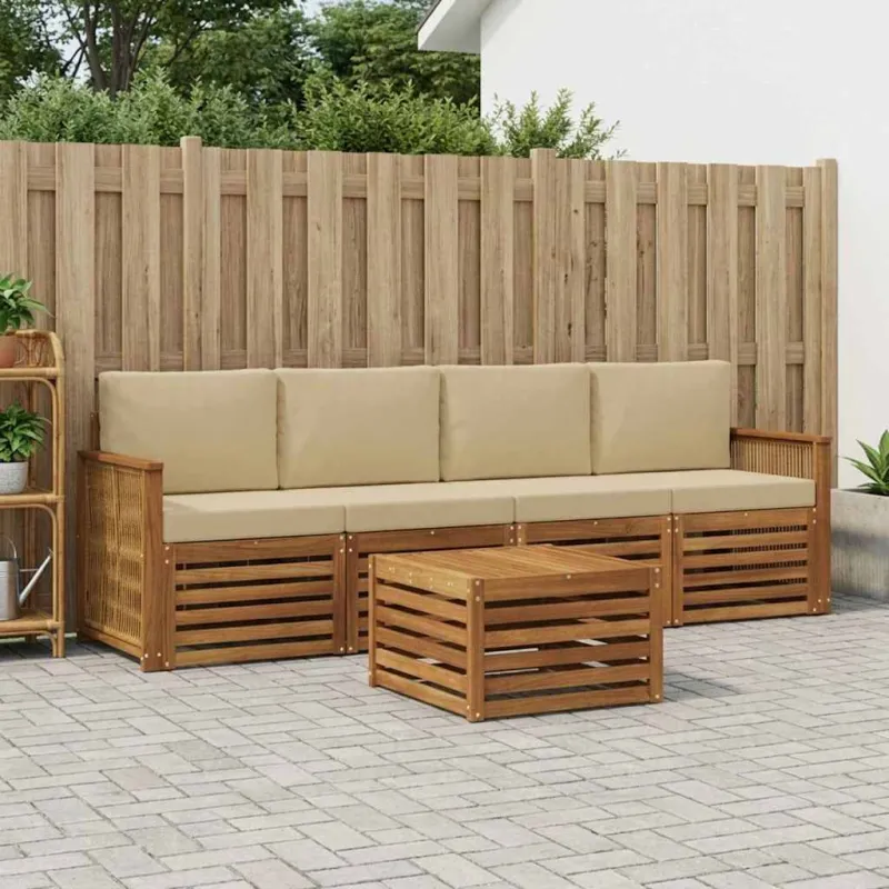 Lauko sofos komplektas su pagalve 5 pcs Natūralus ir bežinis