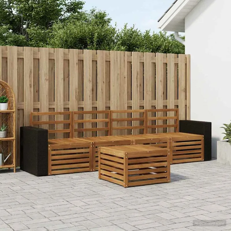 Lauko sofos komplektas 5 pcs Natūrali Kietos akacijos mediena