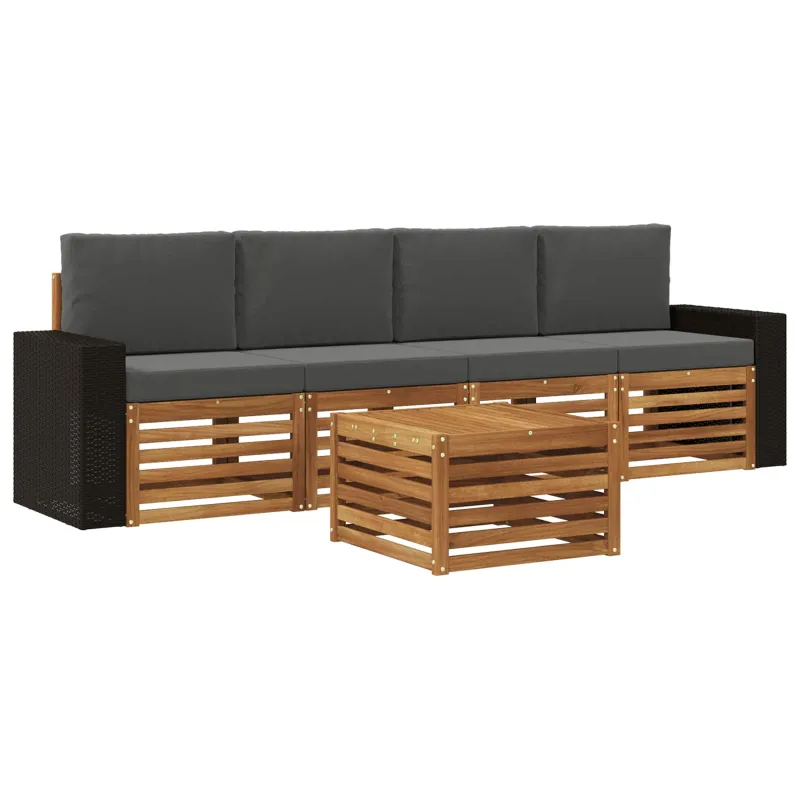 Lauko sofos komplektas su pagalve 5 pcs Natūralus ir antracitas