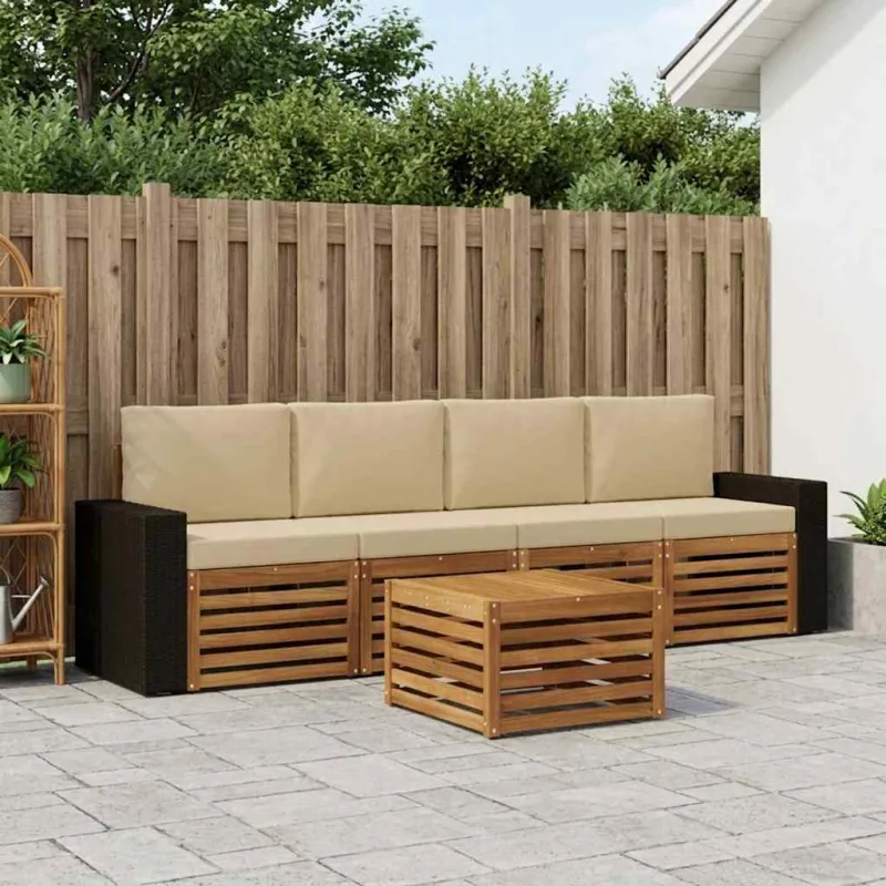 Lauko sofos komplektas su pagalve 5 pcs Natūralus ir bežinis