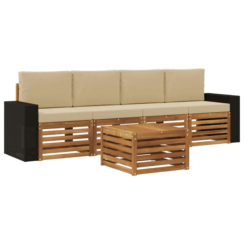 Lauko sofos komplektas su pagalve 5 pcs Natūralus ir bežinis