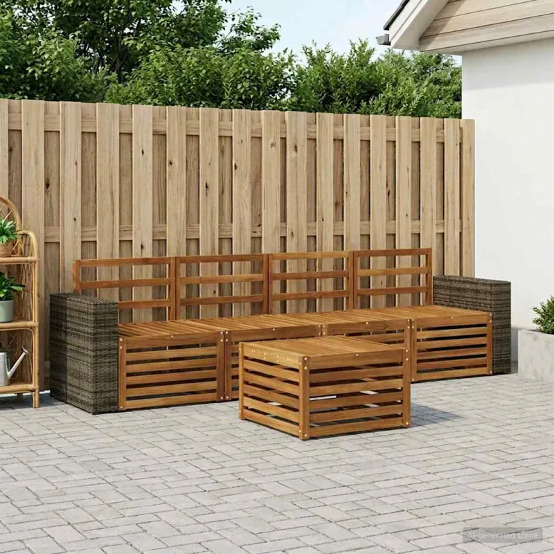 Lauko sofos komplektas 5 pcs Natūrali Kietos akacijos mediena