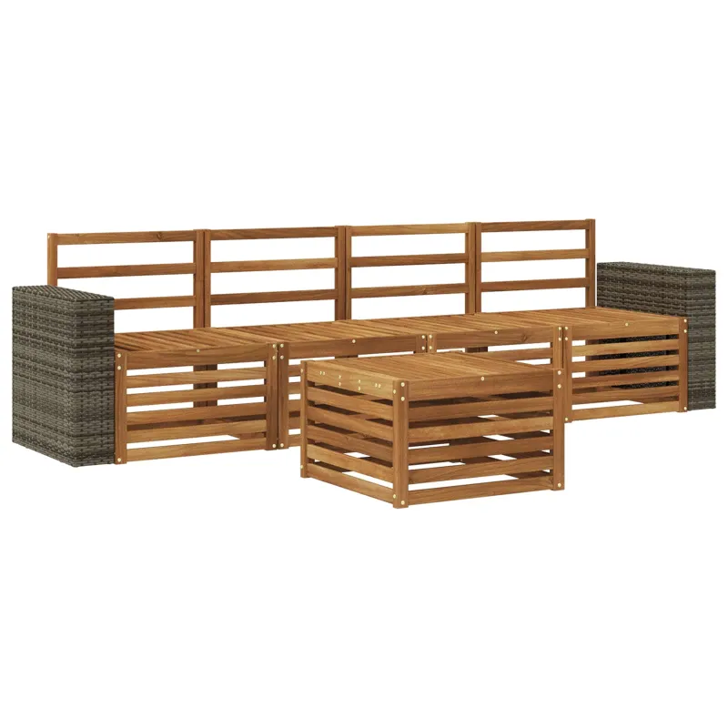 Lauko sofos komplektas 5 pcs Natūrali Kietos akacijos mediena