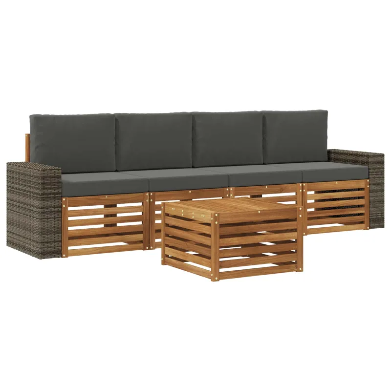Lauko sofos komplektas su pagalve 5 pcs Natūralus ir antracitas