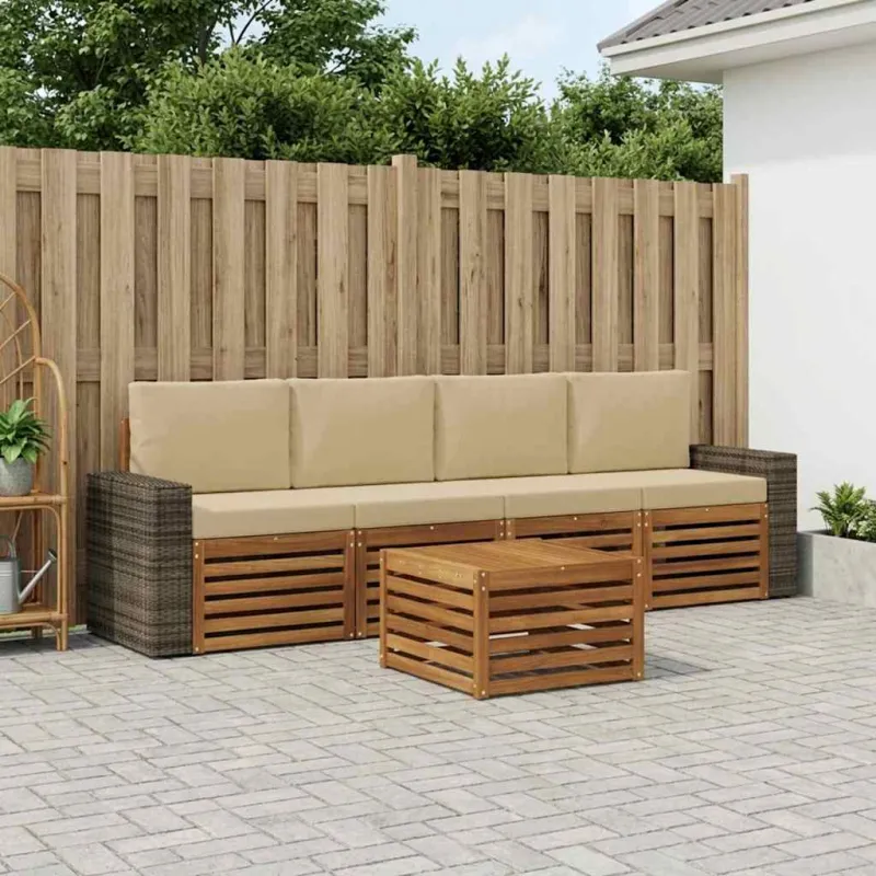 Lauko sofos komplektas su pagalve 5 pcs Natūralus ir bežinis