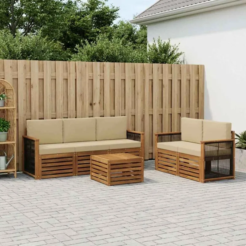 Sofų komplektai su pagalve 6 pcs Kietos akacijos mediena