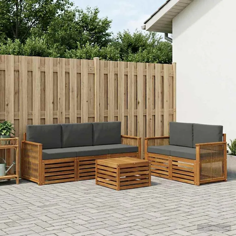 Sofų komplektai su pagalve 6 pcs Kietos akacijos mediena