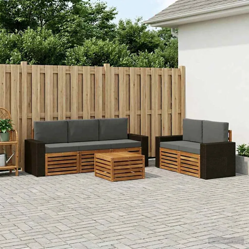 Sofų komplektai su pagalve 6 pcs Kietos akacijos mediena