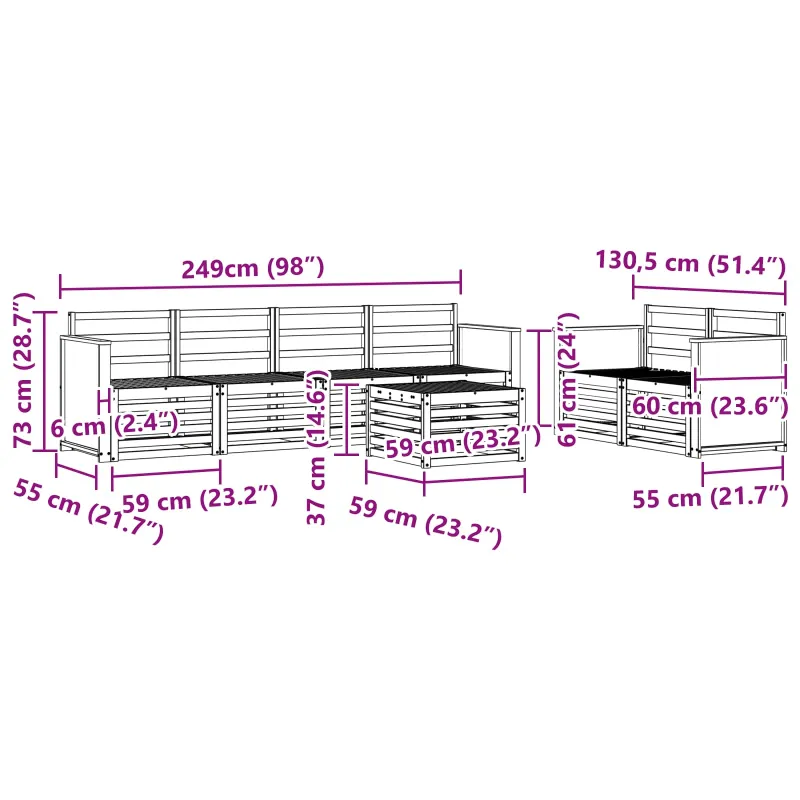 Lauko sofos komplektas 7 pcs Natūrali Kietos akacijos mediena