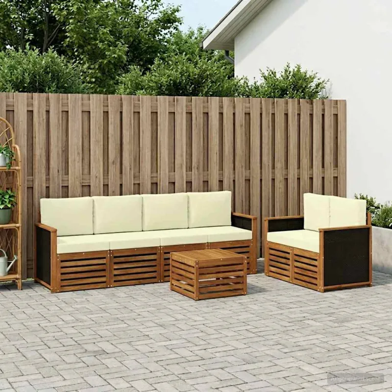 Lauko sofos komplektas su pagalve 7 pcs Natūralus ir grietinėlė