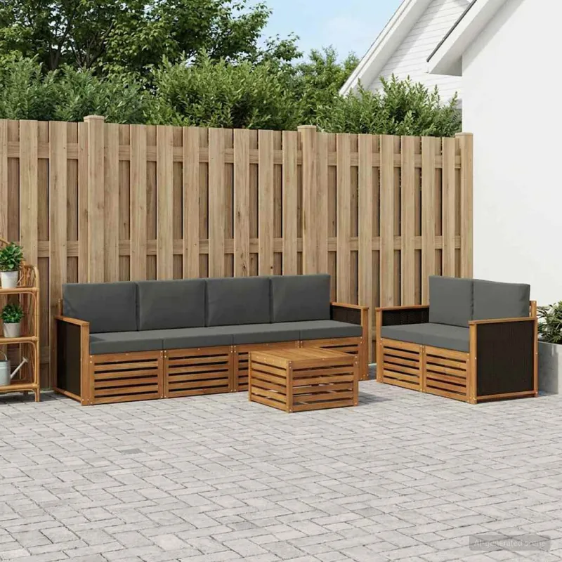 Lauko sofos komplektas su pagalve 7 pcs Natūralus ir antracitas