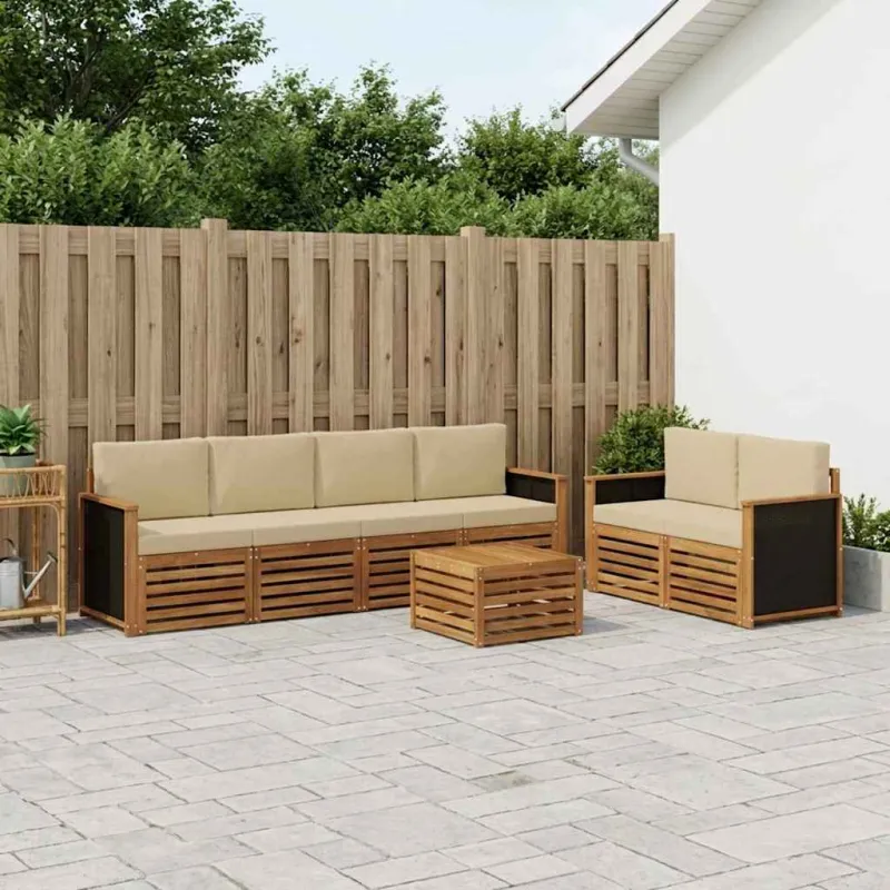 Lauko sofos komplektas su pagalve 7 pcs Natūralus ir bežinis