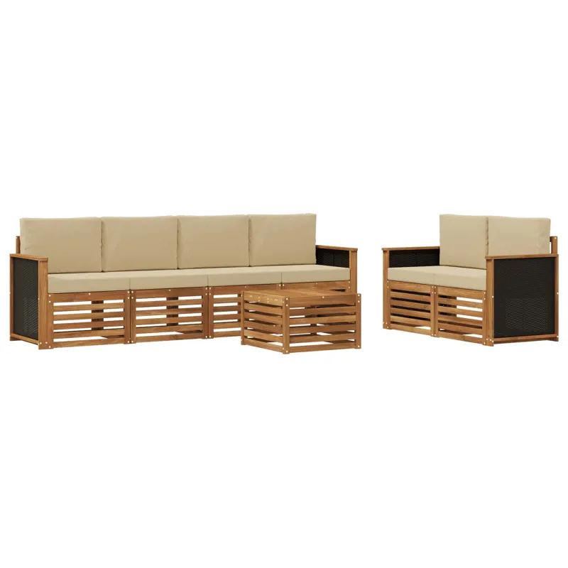 Lauko sofos komplektas su pagalve 7 pcs Natūralus ir bežinis