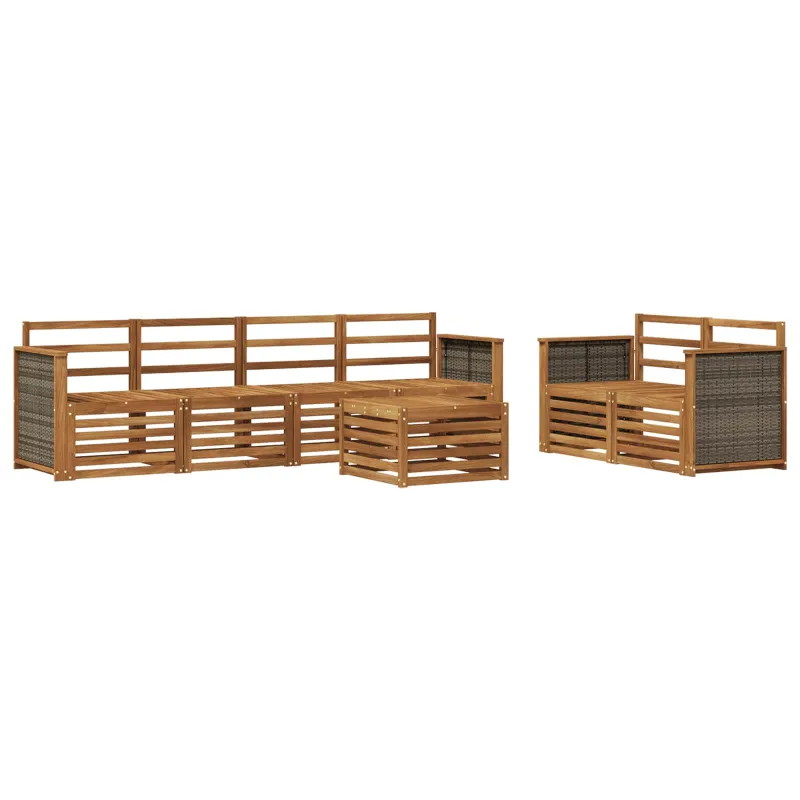 Lauko sofos komplektas 7 pcs Natūrali Kietos akacijos mediena