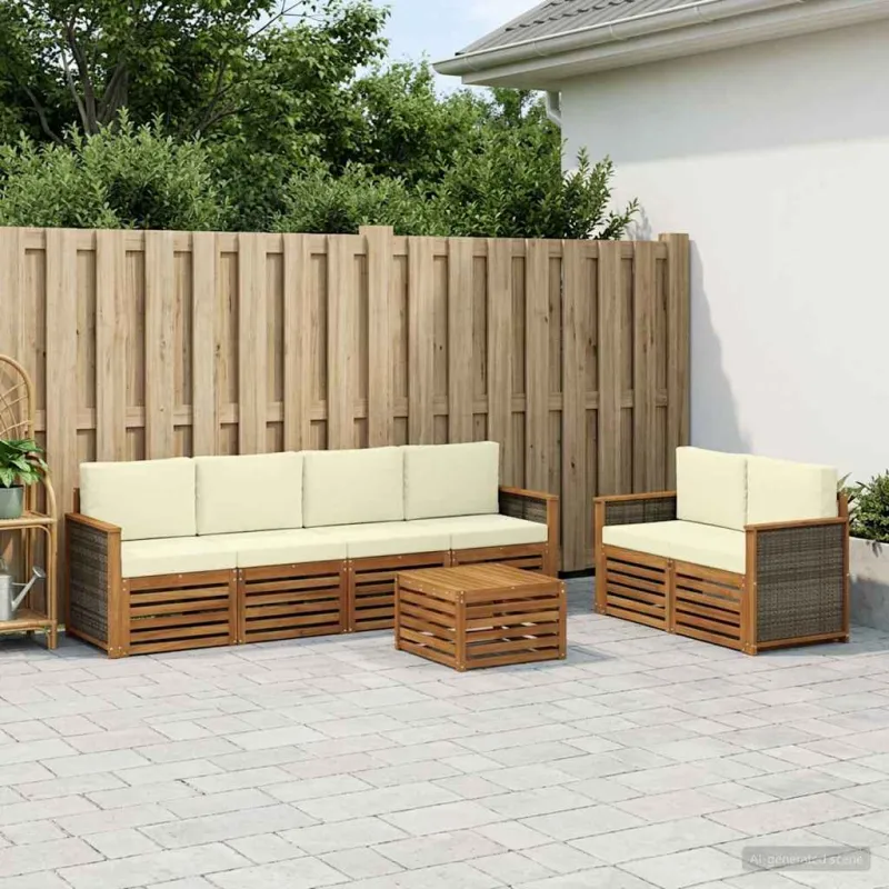 Lauko sofos komplektas su pagalve 7 pcs Natūralus ir grietinėlė