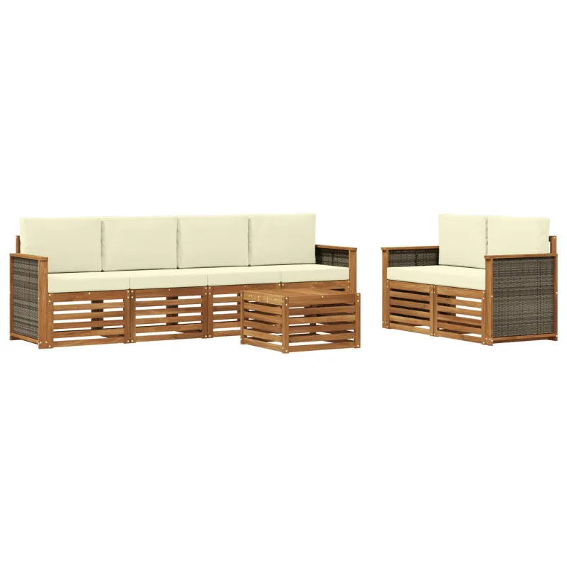 Lauko sofos komplektas su pagalve 7 pcs Natūralus ir grietinėlė