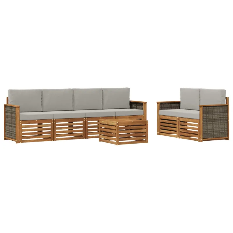 Lauko sofos komplektas 7 pcs Natūrali ir šviesiai pilka