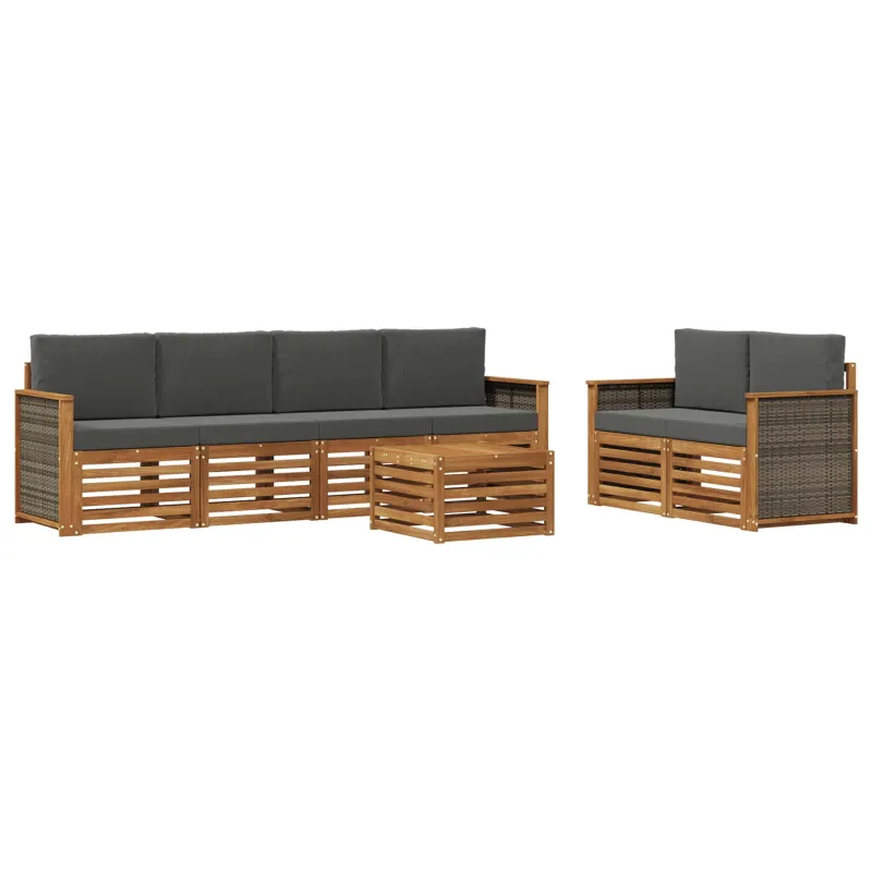 Lauko sofos komplektas su pagalve 7 pcs Natūralus ir antracitas