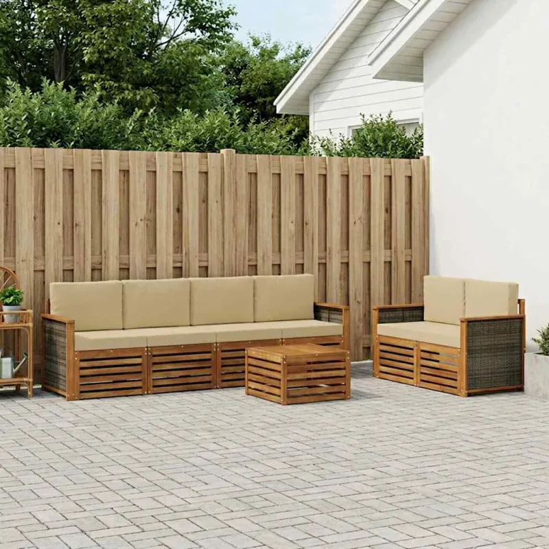 Lauko sofos komplektas su pagalve 7 pcs Natūralus ir bežinis